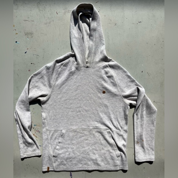Women's TenTree Hoodie Gray Logo L Waffle-Knit Camp Hike Outdoor Climb STAINED - Picture 1 of 14